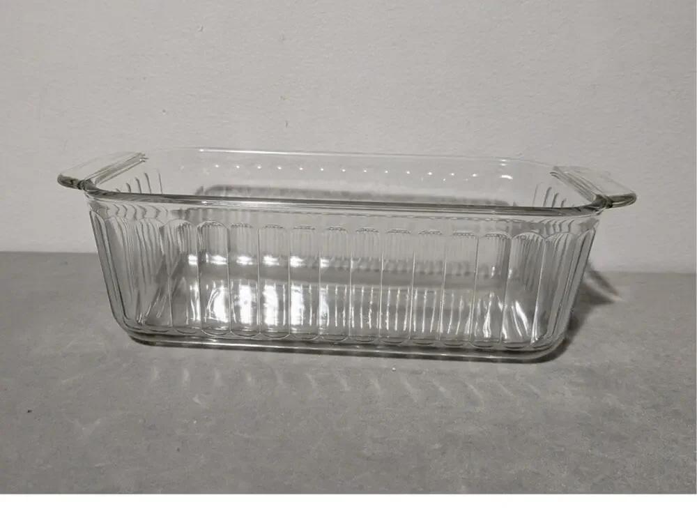 Pyrex 213-S Clear Glass Ribbed Loaf Pan 1.5 QT Sculptured Bread Baking Dish
